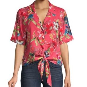 Scripted Floral Tie Front Blouse | Large